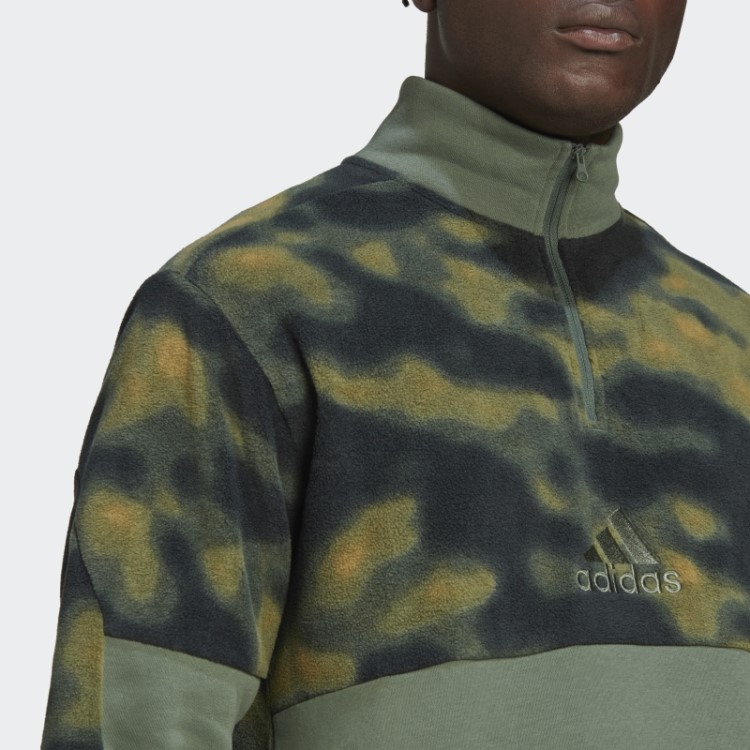 Jaqueta De Lã Polar Nature Allover Com Zíper 1/4 Orbit Green Adidas