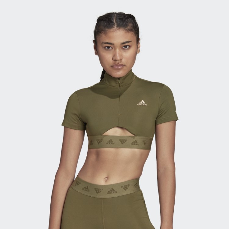 Camiseta Adidas Olive Hyperglam Crop Com Zíper