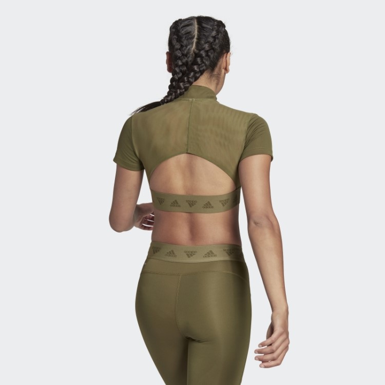 Camiseta Adidas Olive Hyperglam Crop Com Zíper