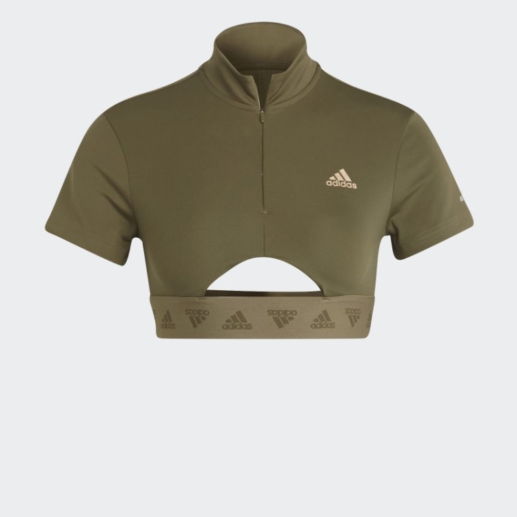 Camiseta Adidas Olive Hyperglam Crop Com Zíper