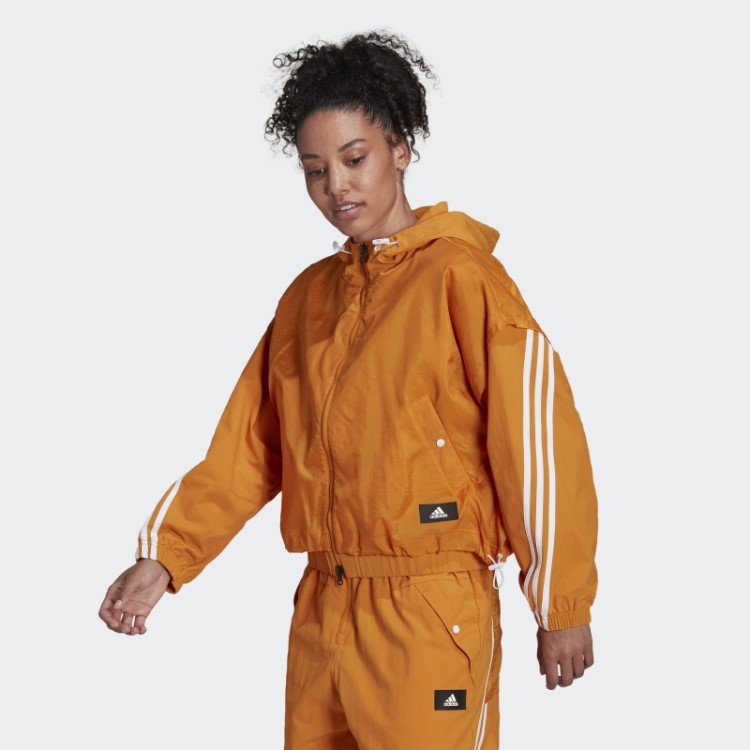 Focus Laranja Quente Adidas Roupas Esportivas Future Icons 3 Listras Tecido Com Capuz Casaco De Corrida