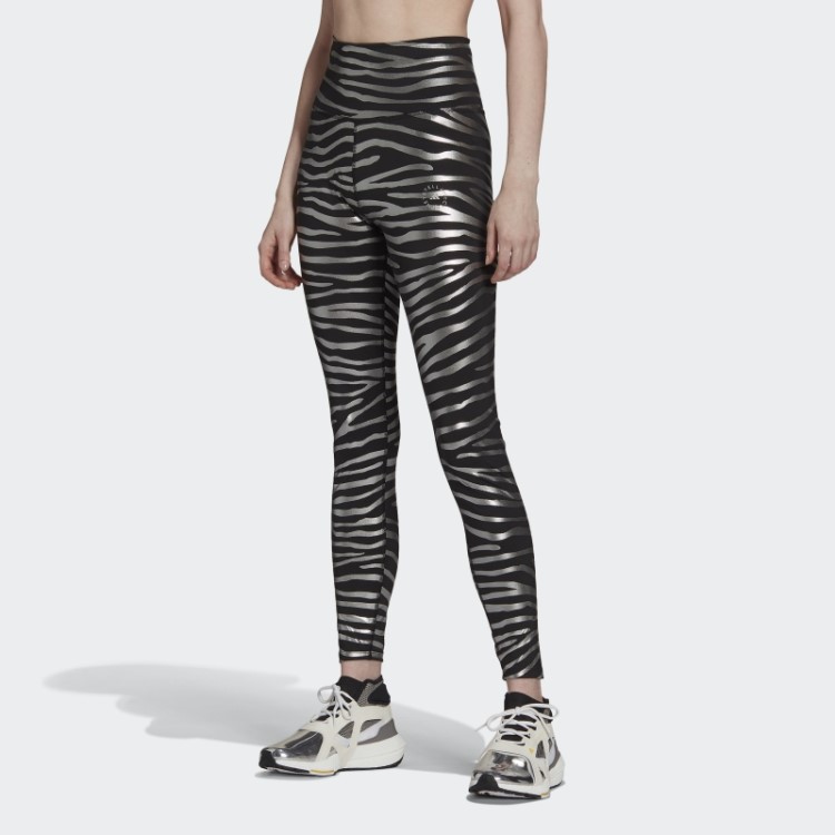 Meia-calça Preta Adidas By Stella Mccartney Training Com Estampa Metálica Fashion