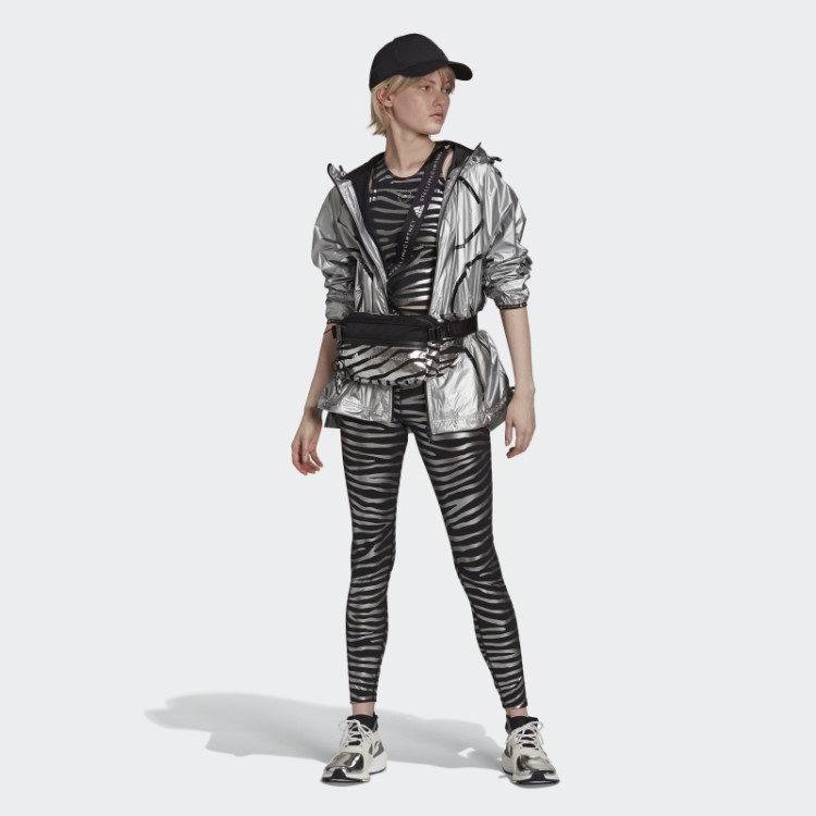 Meia-calça Preta Adidas By Stella Mccartney Training Com Estampa Metálica Fashion