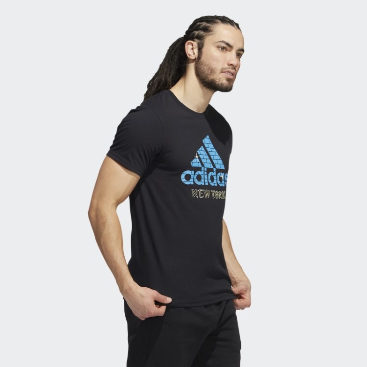 Adidas Camiseta Preta Com Estampa De Logo New York Manga Curta