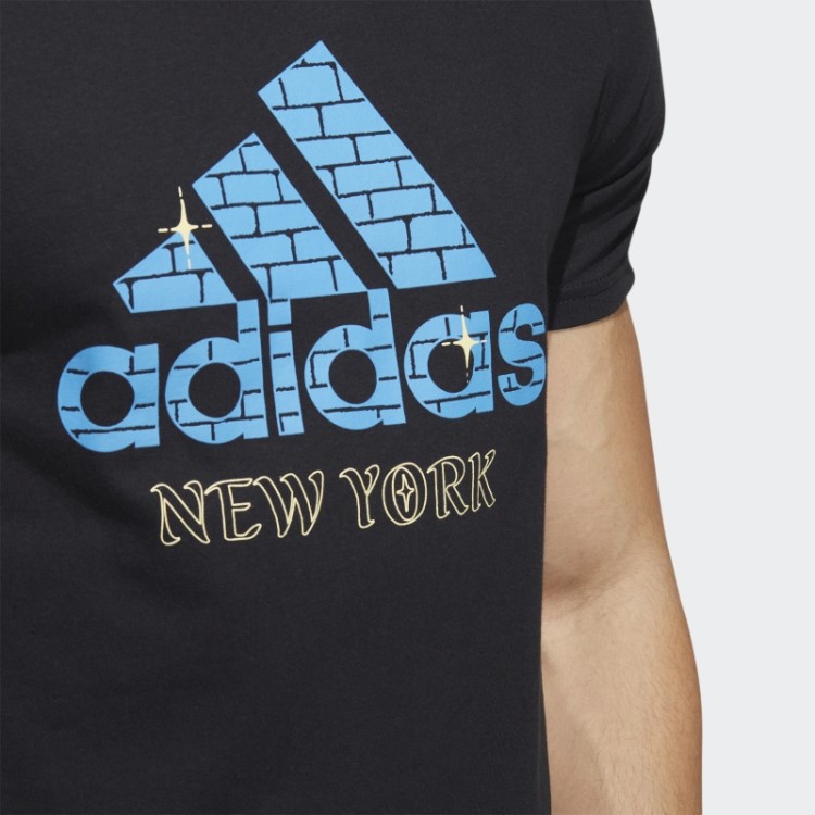 Adidas Camiseta Preta Com Estampa De Logo New York Manga Curta