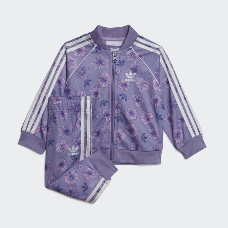 Conjunto De Moletom Floral Lilás Adidas