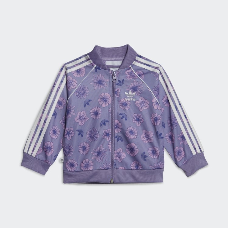 Conjunto De Moletom Floral Lilás Adidas