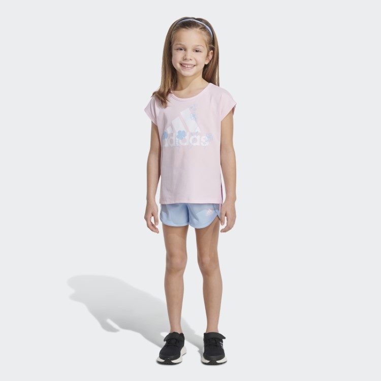 Conjunto Camiseta E Shorts Estampados Rosa Adidas