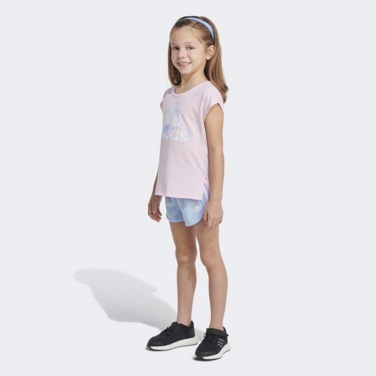 Conjunto Camiseta E Shorts Estampados Rosa Adidas