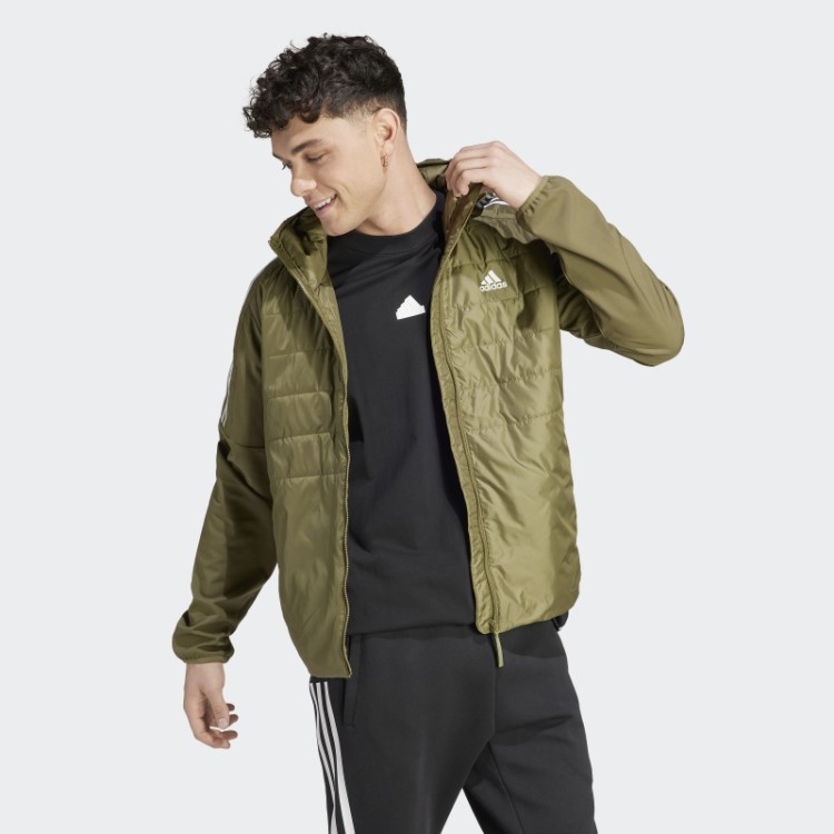 Jaqueta Híbrida Com Capuz Isolada Adidas Essentials Verde-oliva