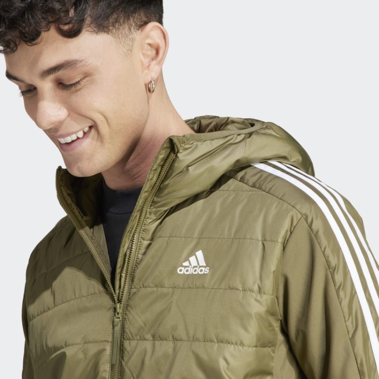Jaqueta Híbrida Com Capuz Isolada Adidas Essentials Verde-oliva