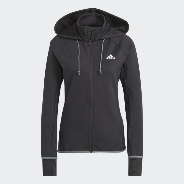 Moda Feminina Adidas Preta Projetada Para Mover-se Com Capuz E Zíper Completo Aeroready