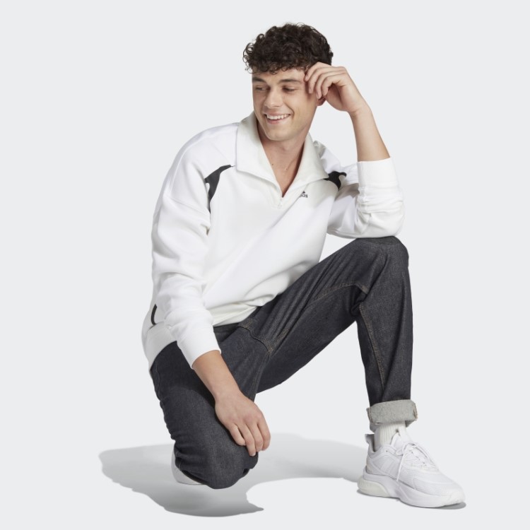 Adidas Colorblock Moletom Com Zíper Trimestre Moda Preto