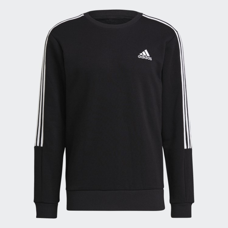 Moletom Com As Três Listras Adidas Black Essentials Em Fleece