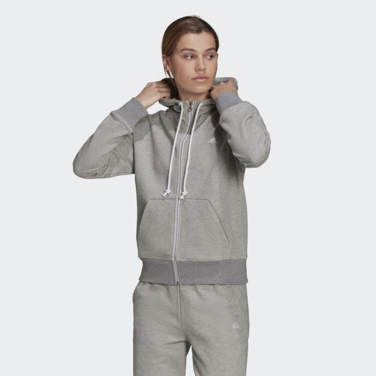 Moletom Cinza Médio Com Zíper Fashion Adidas Sportswear Stadium