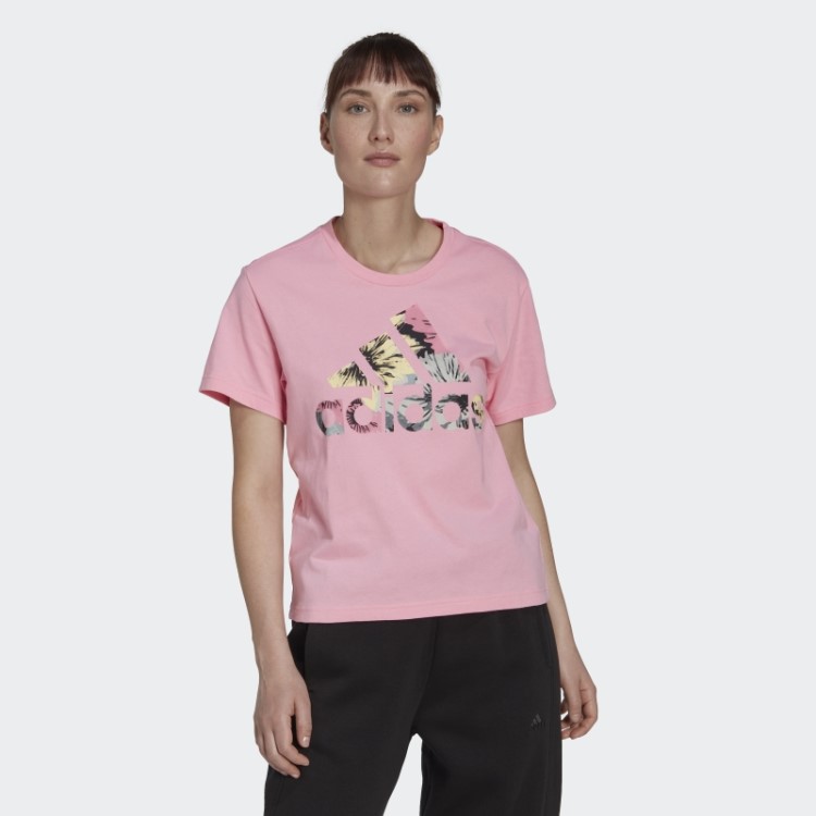 Camiseta Regular Com Estampa Allover Rosa Adidas
