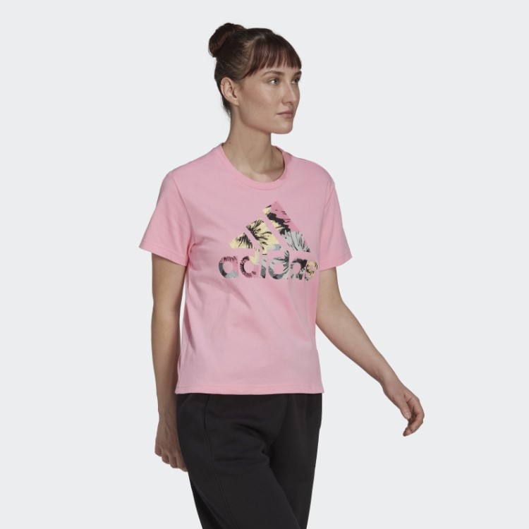 Camiseta Regular Com Estampa Allover Rosa Adidas