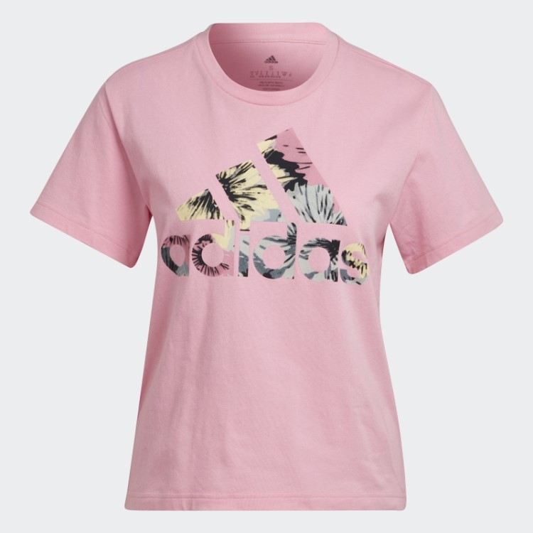 Camiseta Regular Com Estampa Allover Rosa Adidas