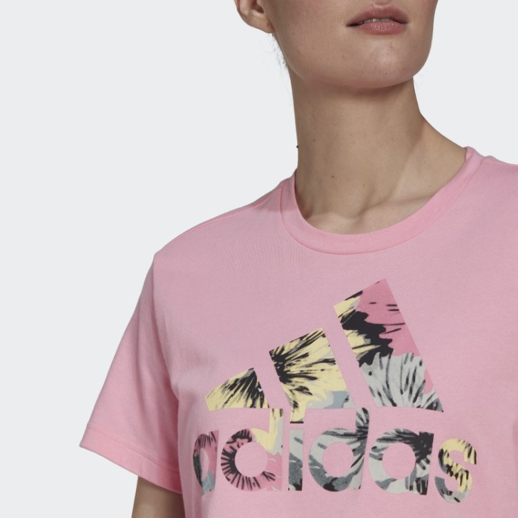 Camiseta Regular Com Estampa Allover Rosa Adidas
