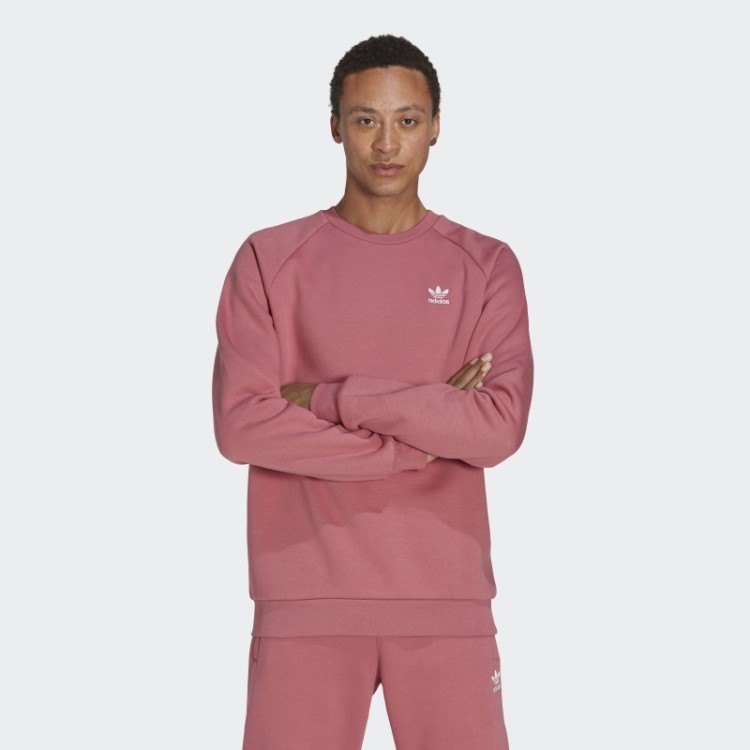 Moletom Adidas Trefoil Essentials Rosa Com Gola Redonda