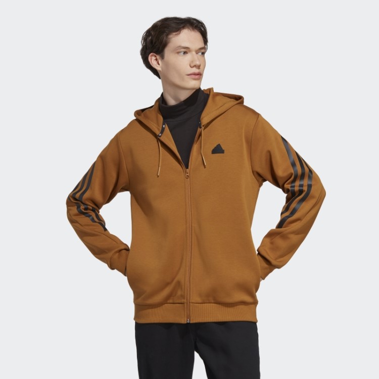 Moletom Com Capuz E Zíper Nas Três Listras Future Icons Bronze Adidas