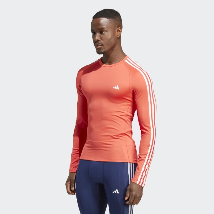 Top Vermelho Techfit 3 Listras Manga Longa Para Treino Adidas