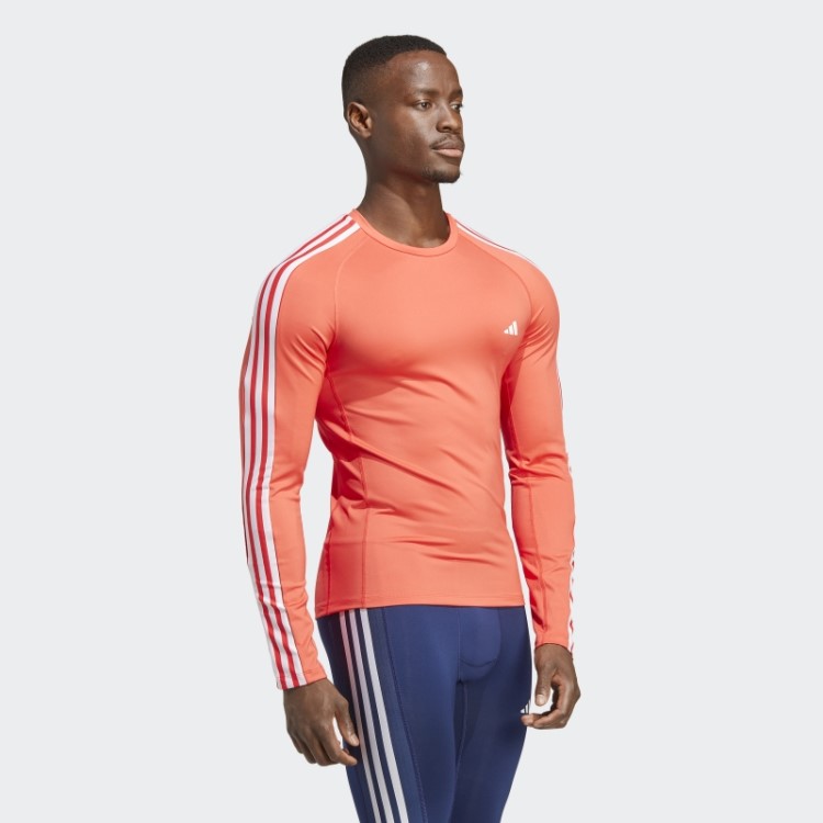 Top Vermelho Techfit 3 Listras Manga Longa Para Treino Adidas