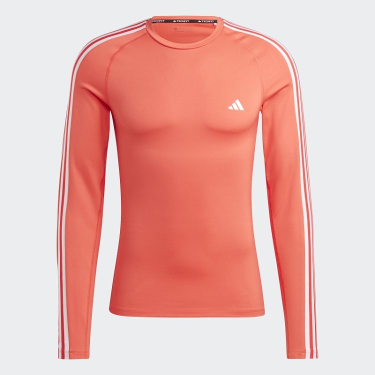 Top Vermelho Techfit 3 Listras Manga Longa Para Treino Adidas