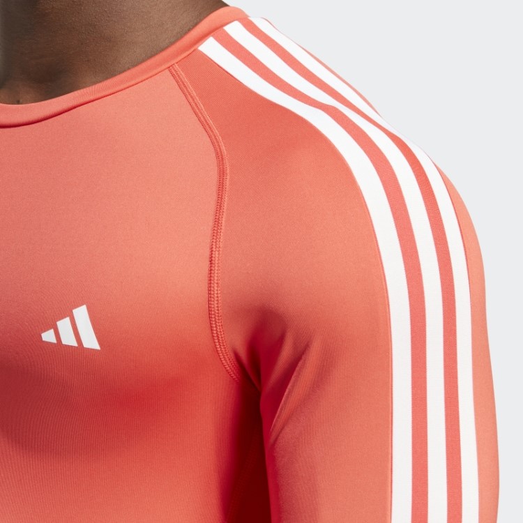 Top Vermelho Techfit 3 Listras Manga Longa Para Treino Adidas