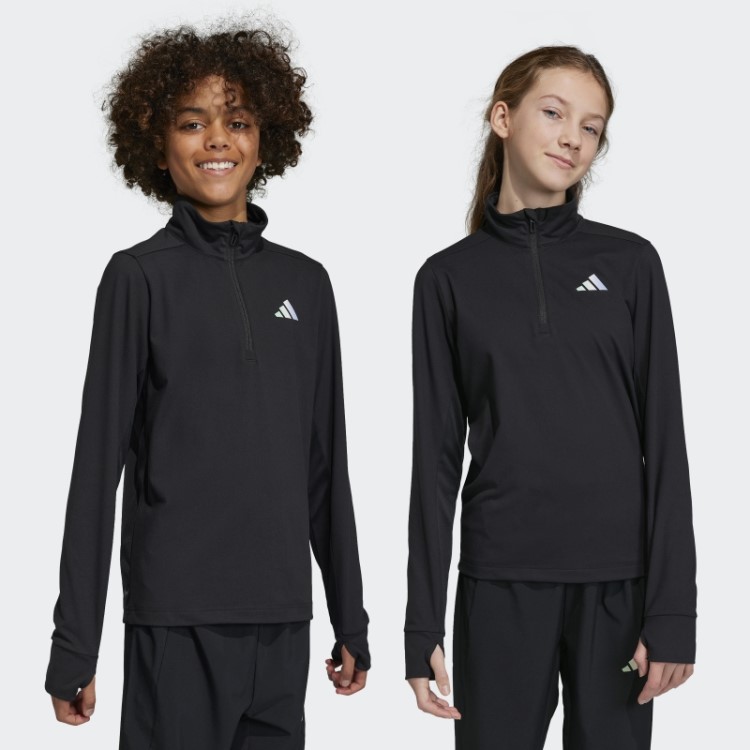 Camiseta Preta Aeroready Manga Longa Com Meio Zíper Adidas