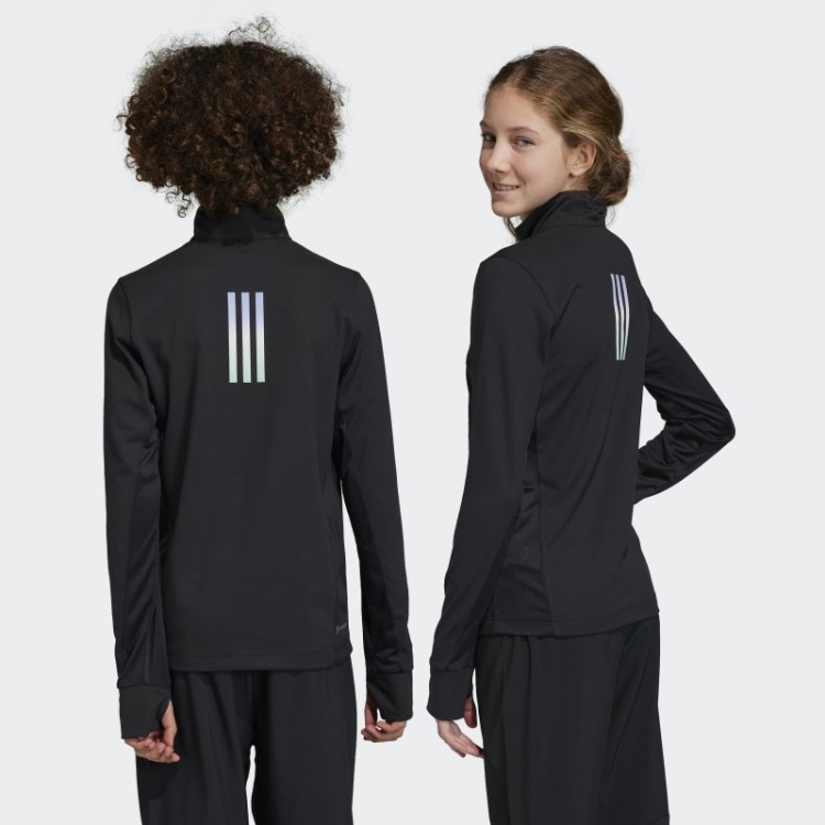 Camiseta Preta Aeroready Manga Longa Com Meio Zíper Adidas