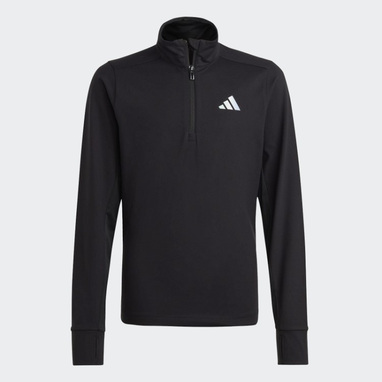 Camiseta Preta Aeroready Manga Longa Com Meio Zíper Adidas