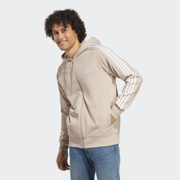 Jaqueta Adidas Taupe Essentials French Terry Com As Três Listras E Zíper