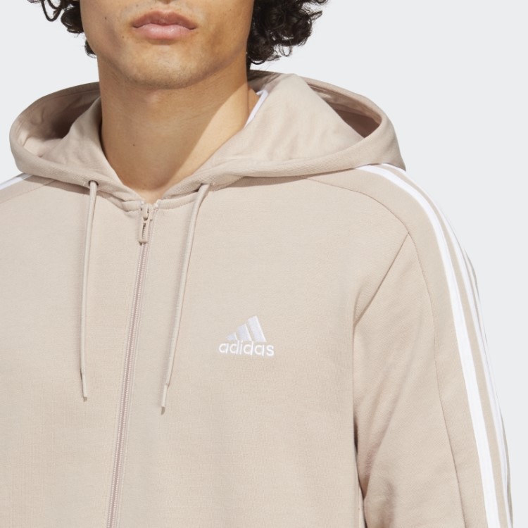 Jaqueta Adidas Taupe Essentials French Terry Com As Três Listras E Zíper