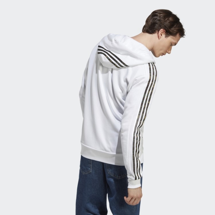 Hot Adidas Essentials French Terry 3 Stripes Moletom Com Zíper Completo Branco