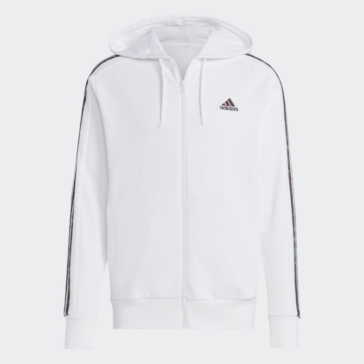 Hot Adidas Essentials French Terry 3 Stripes Moletom Com Zíper Completo Branco