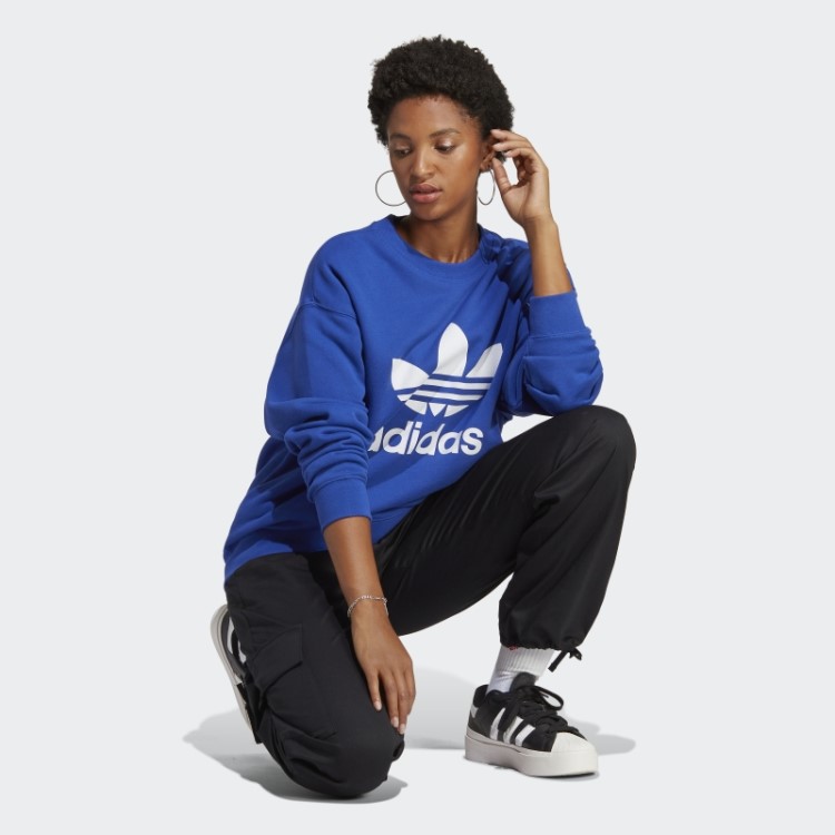 Elegante Moletom Azul Adidas Trefoil Crew