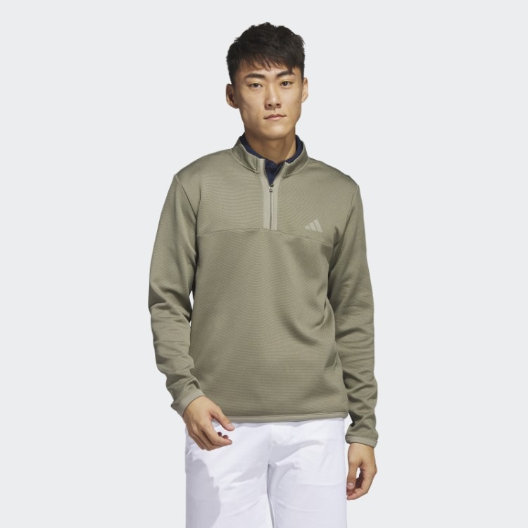 Pulôver De Golfe Com Microponto Verde-oliva E Zíper 1/4 Adidas