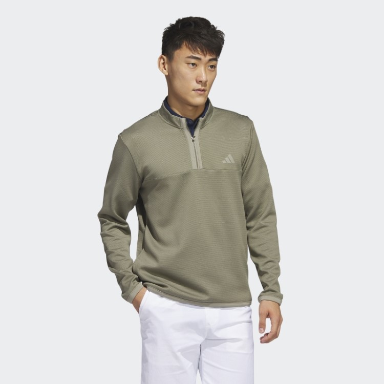Pulôver De Golfe Com Microponto Verde-oliva E Zíper 1/4 Adidas