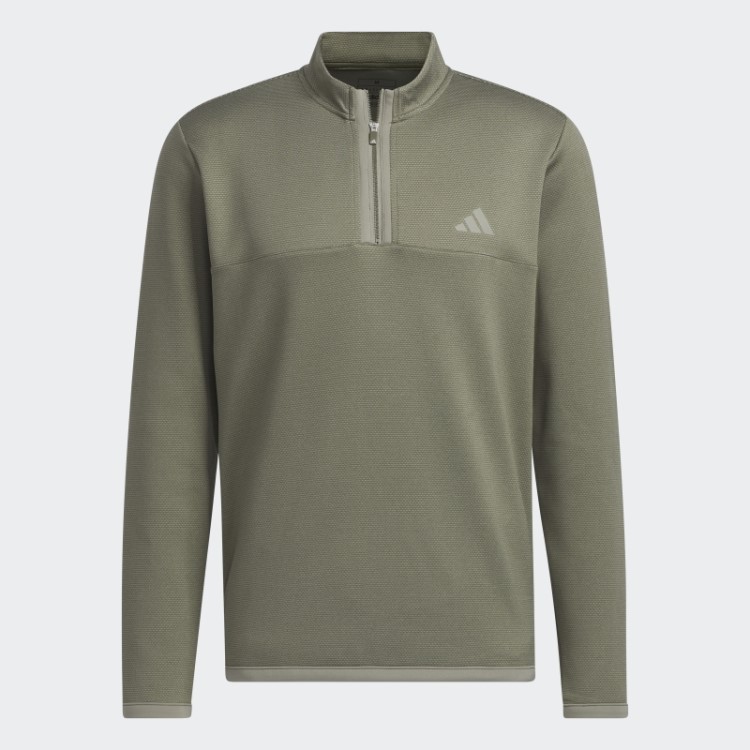 Pulôver De Golfe Com Microponto Verde-oliva E Zíper 1/4 Adidas