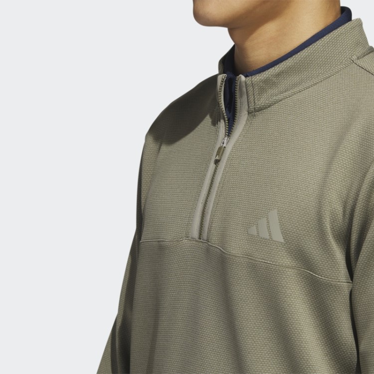 Pulôver De Golfe Com Microponto Verde-oliva E Zíper 1/4 Adidas