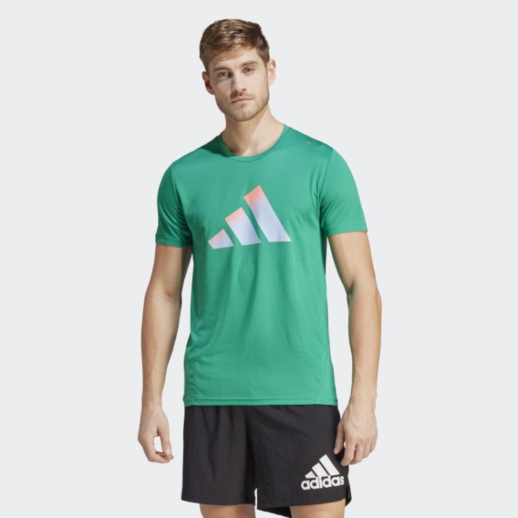 Camiseta Verde Adidas Run Icons 3 Bar Logo