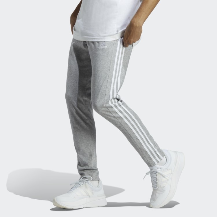 Calças Essenciais De Jérsei Simples Com Bainha Aberta E As Três Listras Cinza Médio Adidas