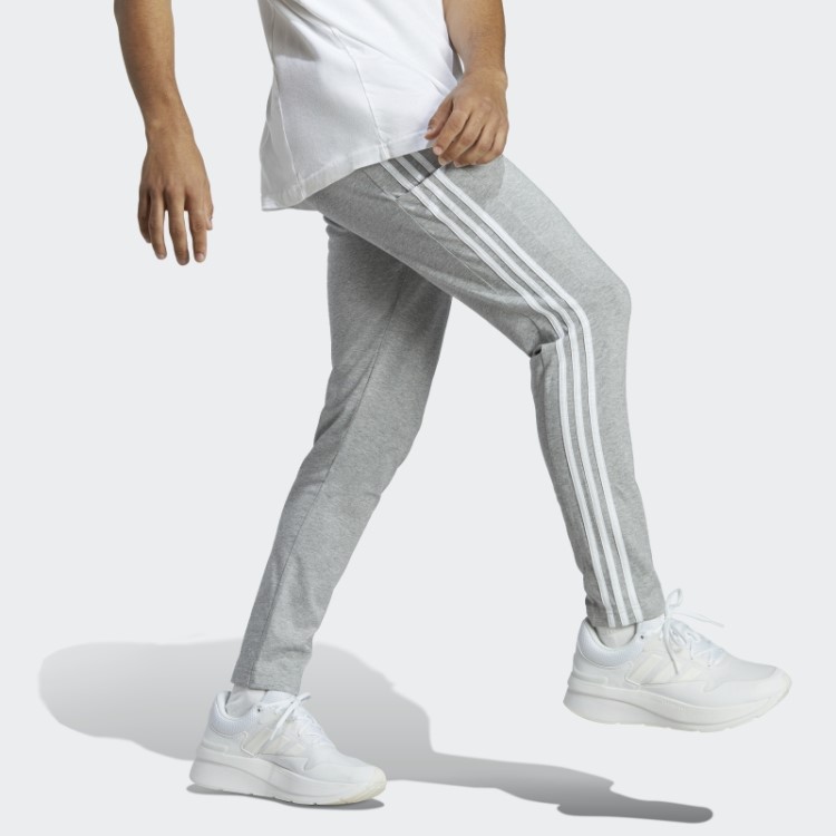 Calças Essenciais De Jérsei Simples Com Bainha Aberta E As Três Listras Cinza Médio Adidas