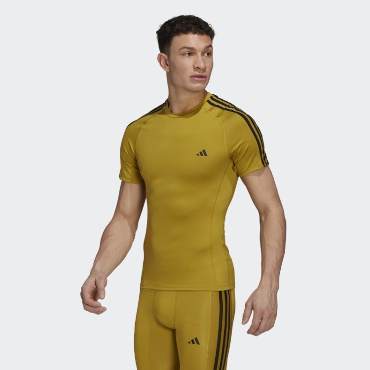 Camiseta De Treino Techfit Com As Três Listras Verde-oliva Adidas
