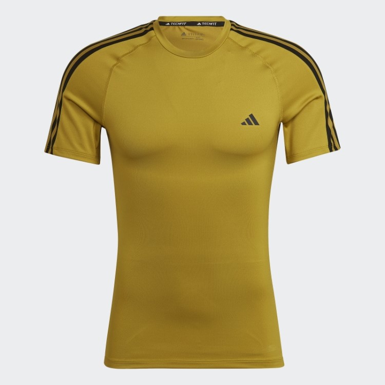 Camiseta De Treino Techfit Com As Três Listras Verde-oliva Adidas