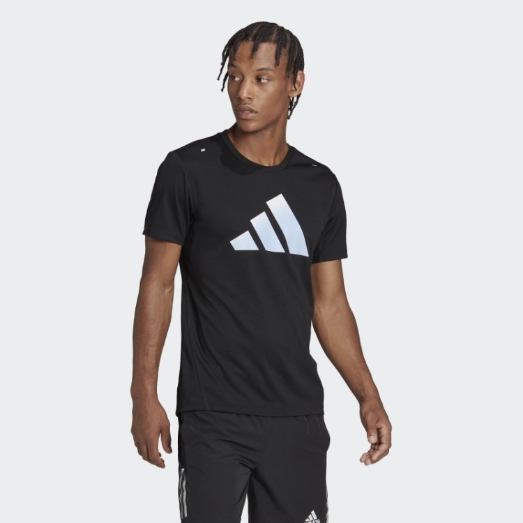 Camiseta Preta Run Icons 3 Bar Logo Adidas