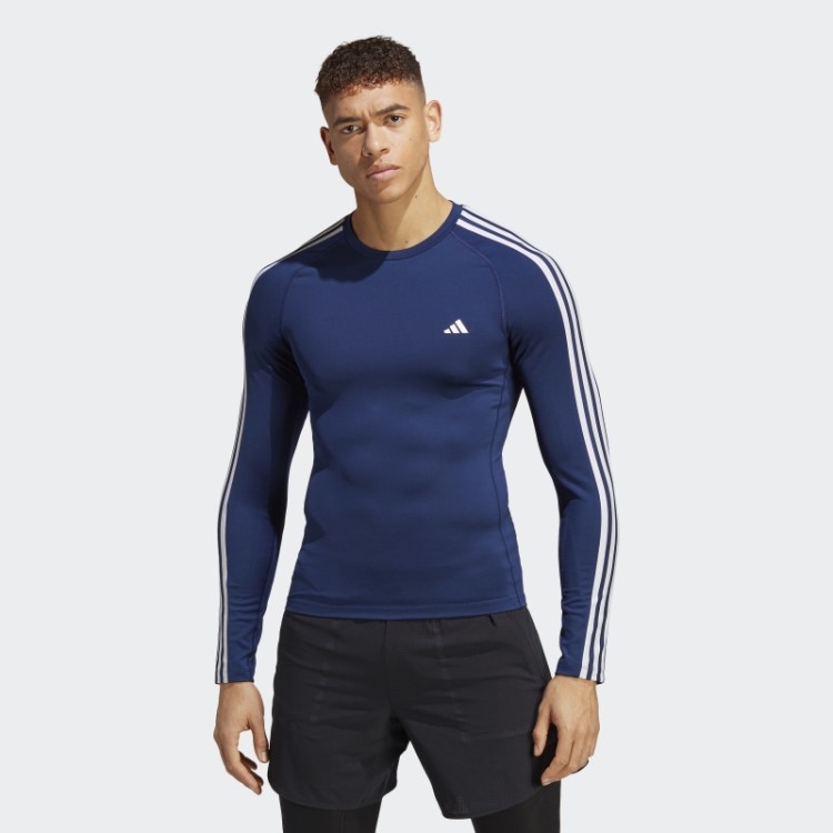 Top Azul Escuro Techfit 3 Listras Manga Longa Para Treino Adidas