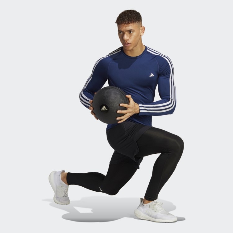 Top Azul Escuro Techfit 3 Listras Manga Longa Para Treino Adidas