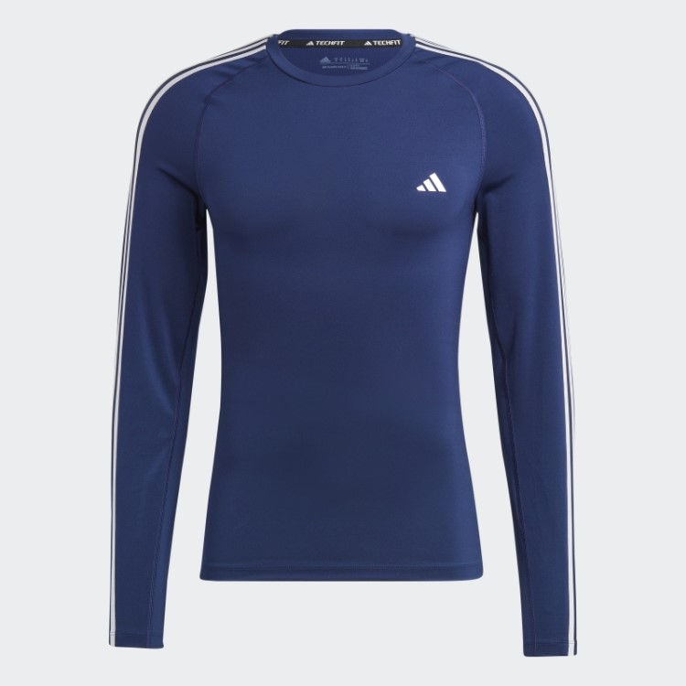 Top Azul Escuro Techfit 3 Listras Manga Longa Para Treino Adidas